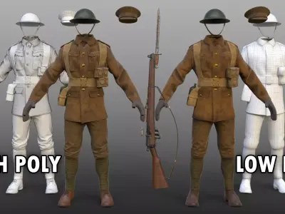 British WW1 Uniform and Lee Enfield MK III Low-poly 3D model