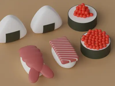 Cartoon Sushi Japanese Food Pack 3D model