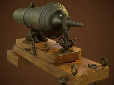  3D model Cannon Carronade 24 pound Low-poly 3D model