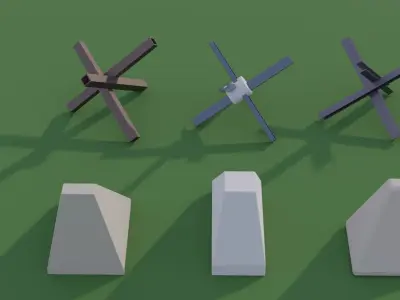 Anti Tank Obstacles - Concrete Blocks Czech Hedgehogs Barriers Low-poly 3D model