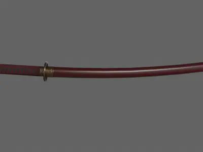 PBR Katana Japanese Sword Red V2 Low-poly 3D model