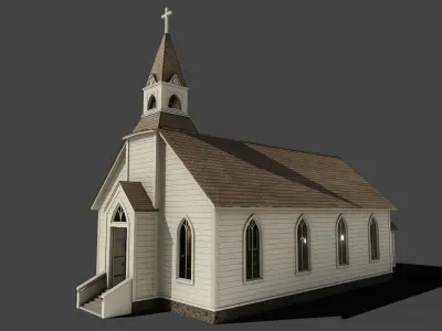 Low Poly Old Church With Interior Low-poly 3D model