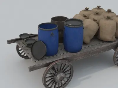 Market carts and props Low-poly 3D model