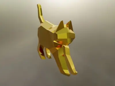 Cat Low-poly 3D model gold flying in air Low-poly 3D model