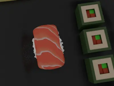 low poly sushi on plate with chopsticks Free low-poly 3D model