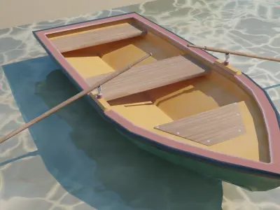 Row boat with Oars Low poly 3D model Low-poly 3D model