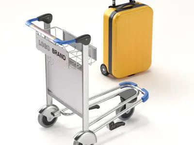 Airport Luggage Trolley with Suitcase 3D model