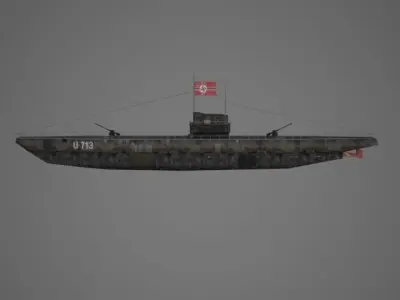 Uboat submarine German Low-poly 3D model