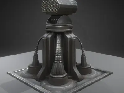 Futuristic Air Defense Gun Tower Animated Low-poly 3D model