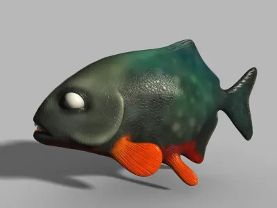Piranha cartoon piranha model with binding 3D model