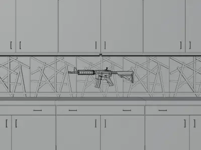 The Armory kitchen with gun on counter Low-poly 3D model