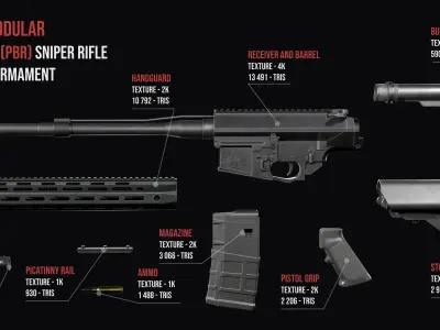 Modular sniper rifle Knights Armament SR 25 Low-poly 3D model