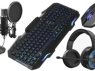 Four Streaming Gaming Accessories 3D model