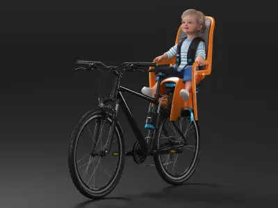 Toddler in Thule Safety Seat on Bike 3D model