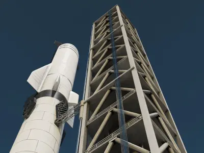 Starship Super Heavy and Tower Low-poly 3D model