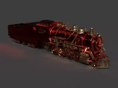 Steam locomotive train Low-poly 3D model