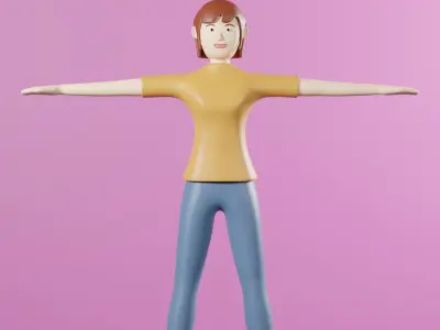 Cartoon Character Young Woman Rigged Low-poly 3D model