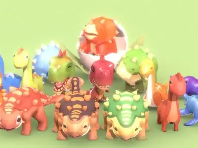 Cartoon Dinosaur Pack Low-poly 3D model