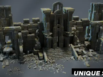 Ancient Temple  Kitbash Asset Pack Low-poly 3D model