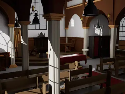 Realistic Church Cathedral Interior - Game Ready Low-poly 3D model