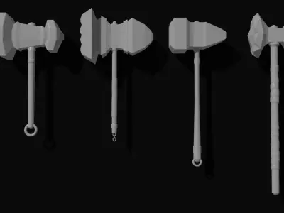 Collection of fantasy hammers in a minimalist style Free low-poly 3D model