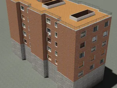 Building apartment with roof Low-poly 3D model