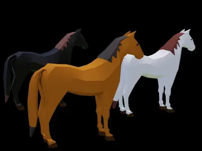 Low poly horse three horses Low-poly 3D model