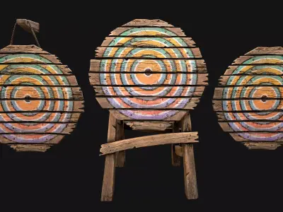Medieval Wooden Target Shooting Range Furniture Low-poly 3D model