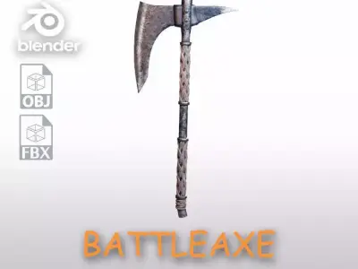 Simple battleaxe for your monster Free low-poly 3D model