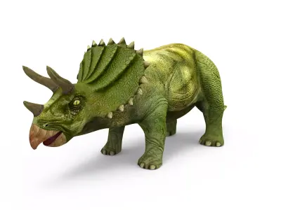 3D Green Triceratops dinosaur low poly  Low-poly 3D model