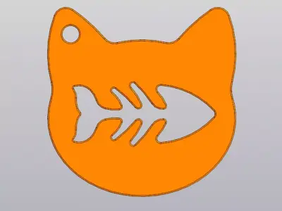 Cat and fish skeleton Keychain Free 3D print model