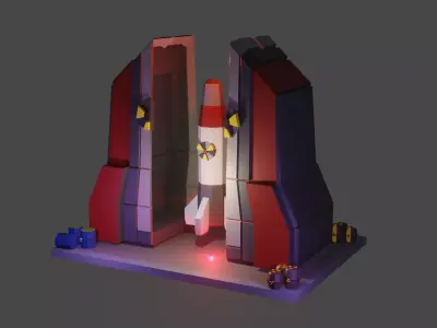 Nuclear Silo and Warhead Missile Ready to Fly Low-poly 3D model