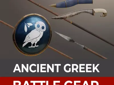 Ancient Hoplite Gear sword shield spear 3D model