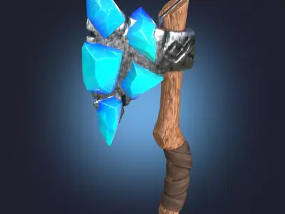 Stylized Melee Weapon Axe with Ice Crystals PBR game ready Low-poly 3D model