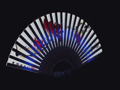 Paper Hand Fan White with Red Flower Asian War Plumage Plume Low-poly 3D model