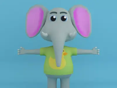 Cartoon elephant in tshirt Free low-poly 3D model