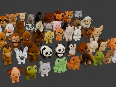 50 Land Animal Plush Collection Low-poly 3D model