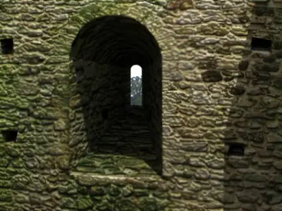 Ruins stone castle with windows and arches 3D model