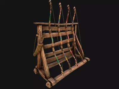 Medieval Armory Rack Stand Weapons Bow Bows  Archer Pack Low-poly 3D model
