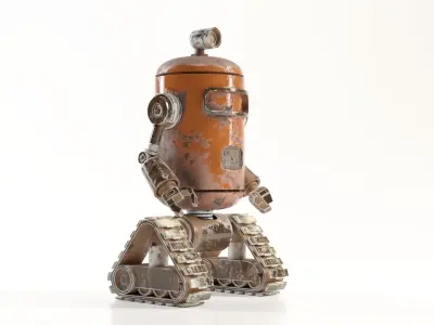 Stylized Vintage Robot with Tank Tracks  Game Ready 3D model