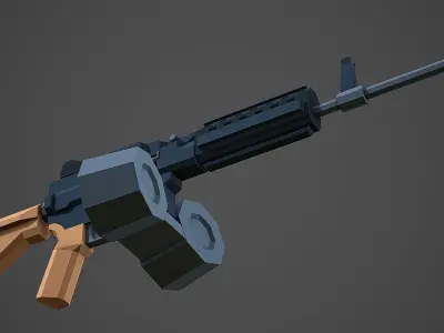 Stylized AWS Machine Gun Low Poly Mobile Ready Low-poly 3D model