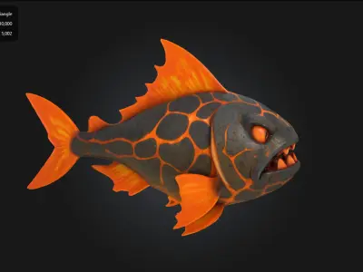 Lava Fish  Fierce Stylized Sea Creature Low-poly 3D model