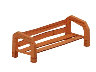 Stylized wooden bench low-poly game ready Low-poly 3D model