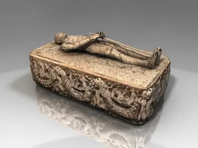 Stone medieval sarcophagus Low-poly 3D model