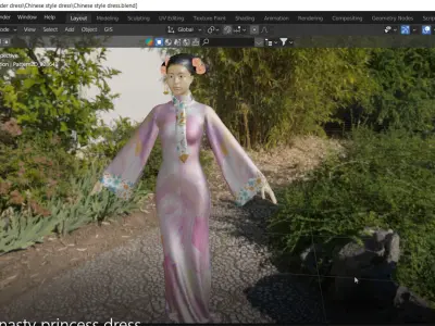 Traditional Qing Dynasty princess silk cheongsam party dress Low-poly 3D model