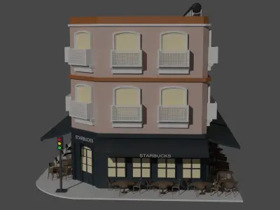 Build restaurant building Free low-poly 3D model