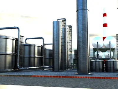 Oil Refinery Low-poly 3D model
