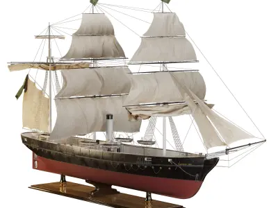 Steamsail Hartford Sail Warship 3D model