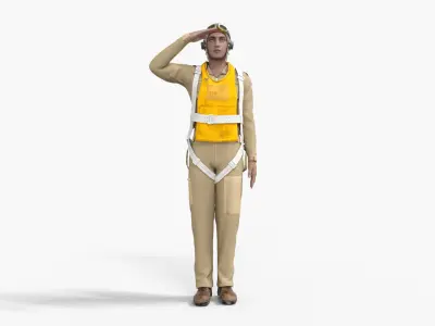 Pilot of WW2 Uniform Rigged Animated Low-poly 3D model