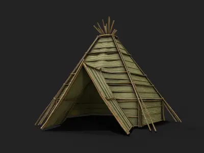 Bamboo Shelter 3 Low-poly 3D model